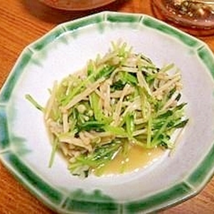 豆苗と　えのきの　ナムル　レンジで簡単！